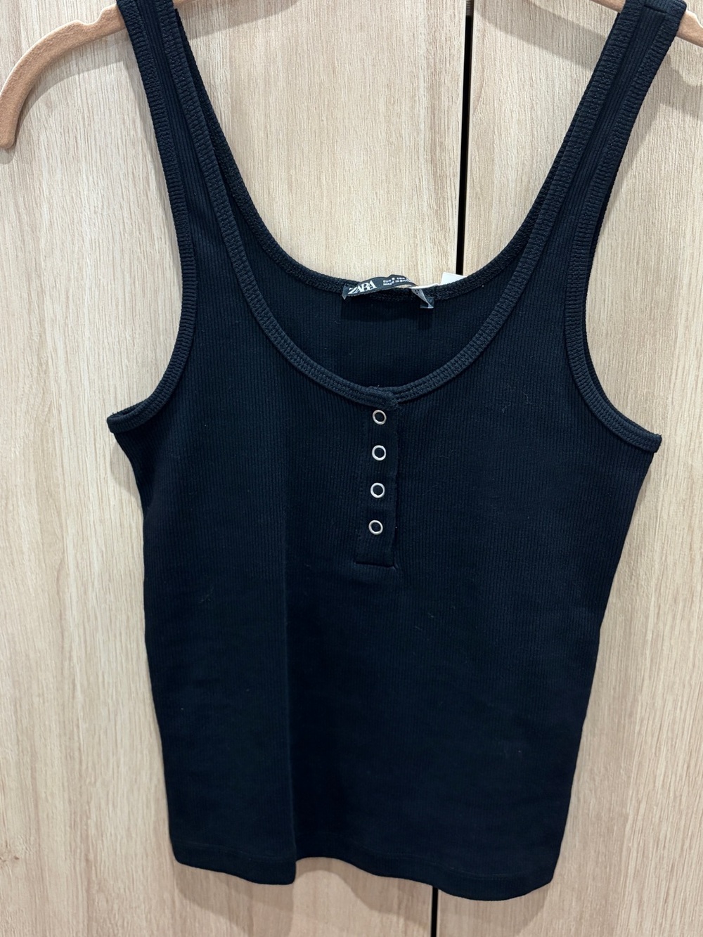 Zara Black Ribbed Henley Tank S NWT